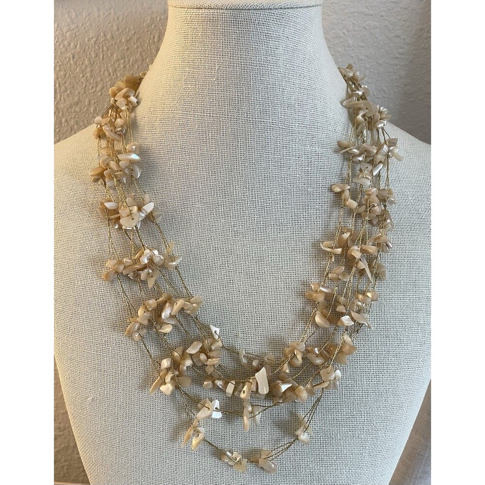 LUC Gold Tone Floating MOP Multistrand 925 Clasp Necklace